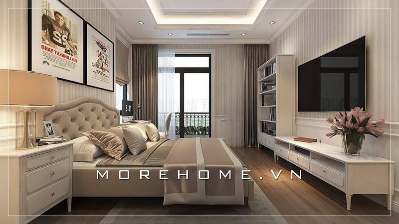 Nội thất phòng ngủ chung cư cao cấp hiện đại, các chi tiết không quá rườm rà, rối mắt tạo sự thoải mái nhất cho gia chủ
