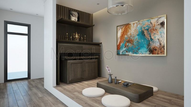 Mẫu tủ thờ gia tiên bằng gỗ óc chó cho không gian nhà phố đẹp sang trọng