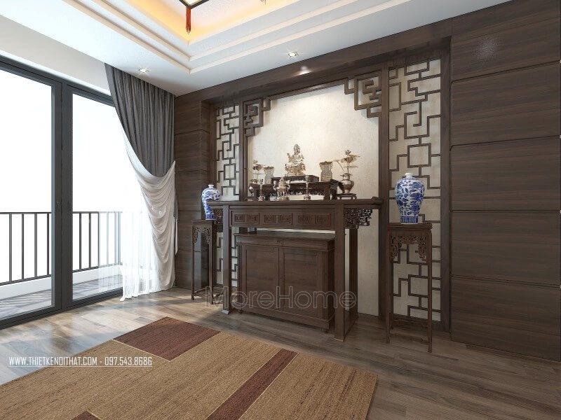 Mẫu tủ thờ hiện đại với đường nét chạm khắc tỉ mỉ cho nhà phốchung cư