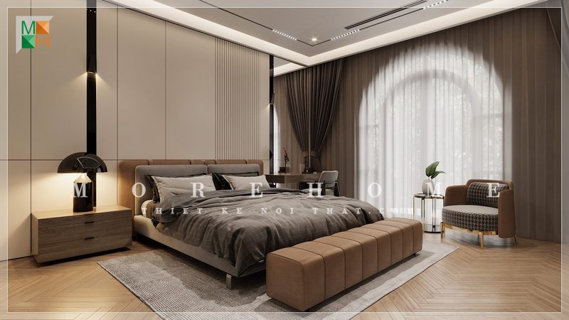 Ghế sofa đơn của phòng ngủ góp phần tạo nên sự sang trọng, tinh tế và tiện lợi cho không gian sống của gia đình.